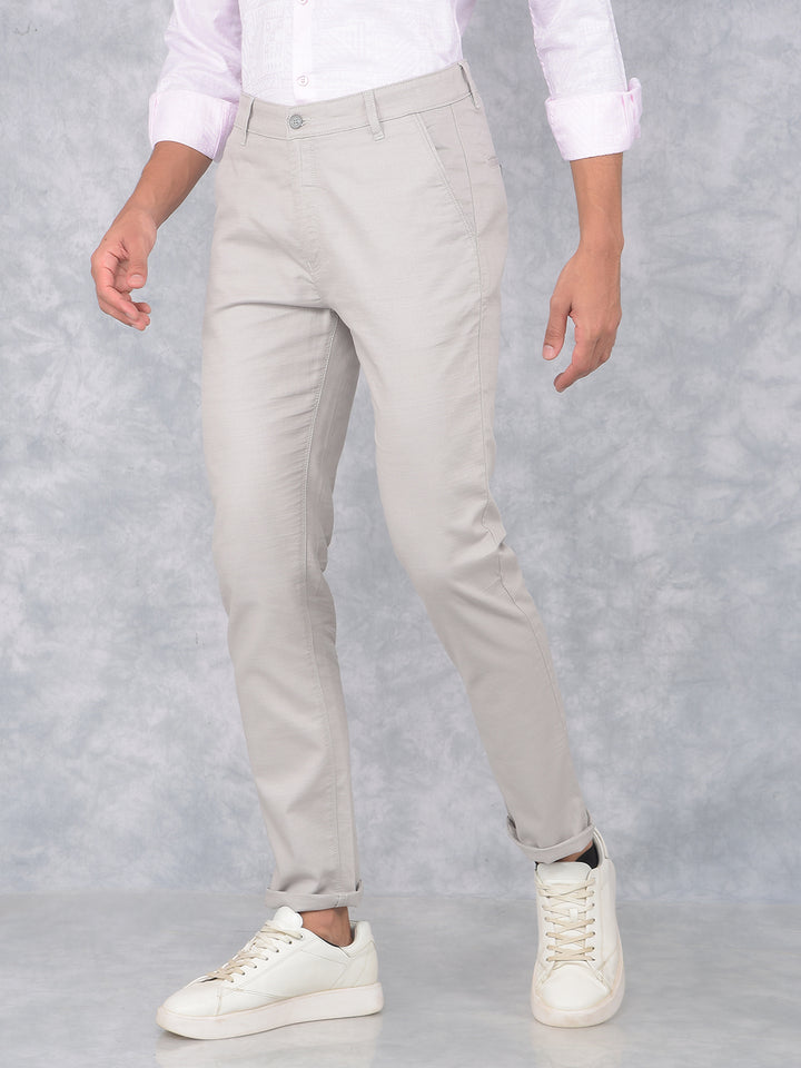 Grey 100% Cotton Trousers-Men Trousers-Crimsoune Club