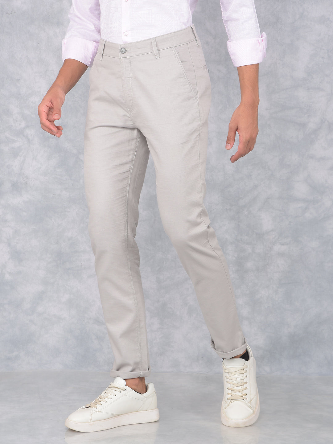 Grey 100% Cotton Trousers-Men Trousers-Crimsoune Club