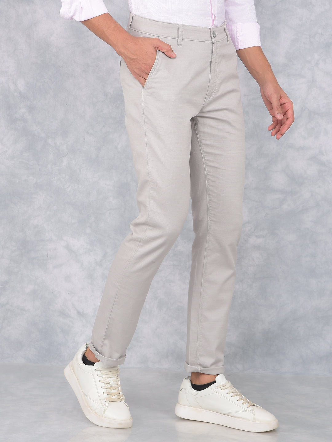 Grey 100% Cotton Trousers-Men Trousers-Crimsoune Club