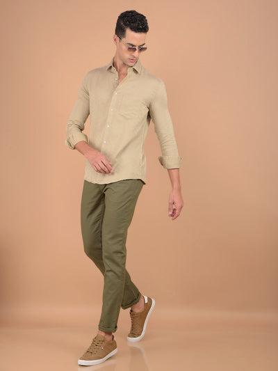 Olive 100% Cotton Trousers-Men Trousers-Crimsoune Club