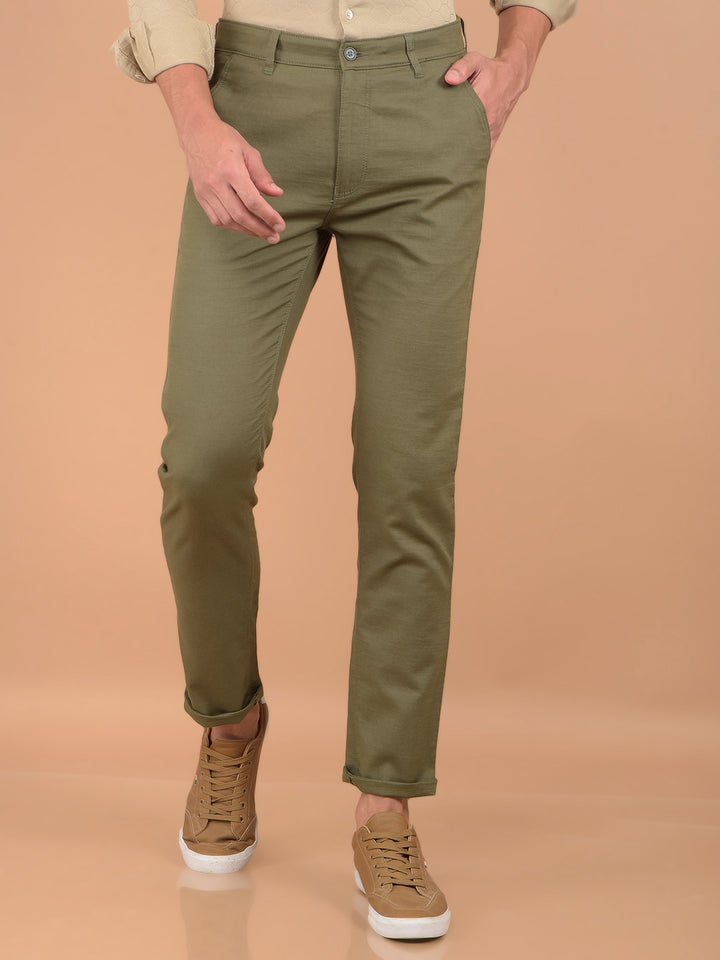 Olive 100% Cotton Trousers-Men Trousers-Crimsoune Club
