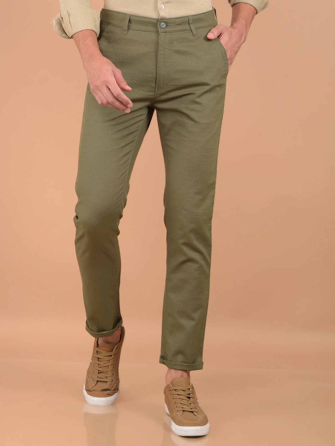 Olive 100% Cotton Trousers-Men Trousers-Crimsoune Club