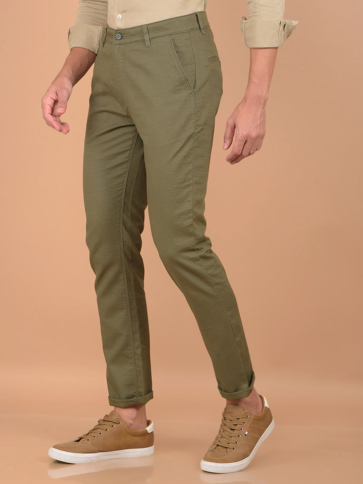 Olive 100% Cotton Trousers-Men Trousers-Crimsoune Club