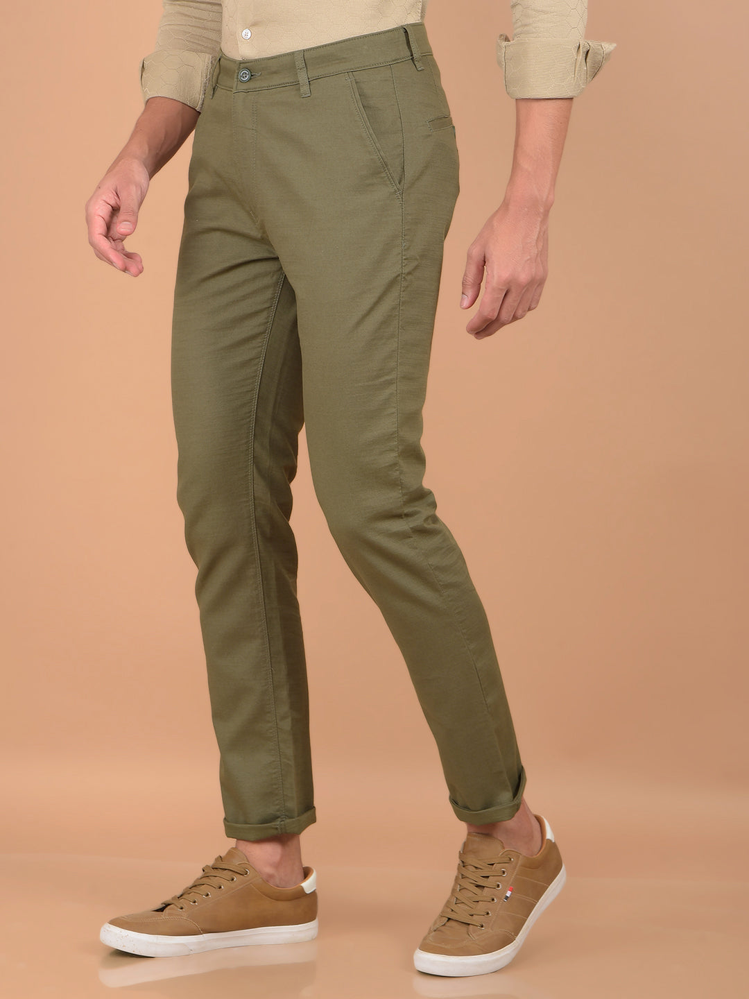 Olive 100% Cotton Trousers-Men Trousers-Crimsoune Club