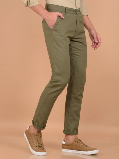 Olive 100% Cotton Trousers-Men Trousers-Crimsoune Club