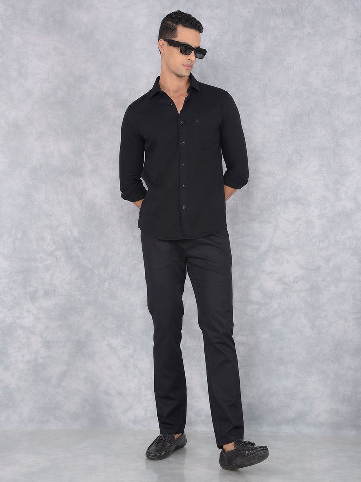 Black 100% Cotton Trousers-Men Trousers-Crimsoune Club