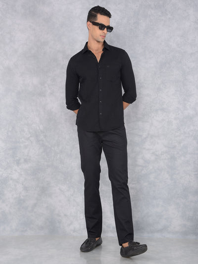 Black 100% Cotton Trousers-Men Trousers-Crimsoune Club