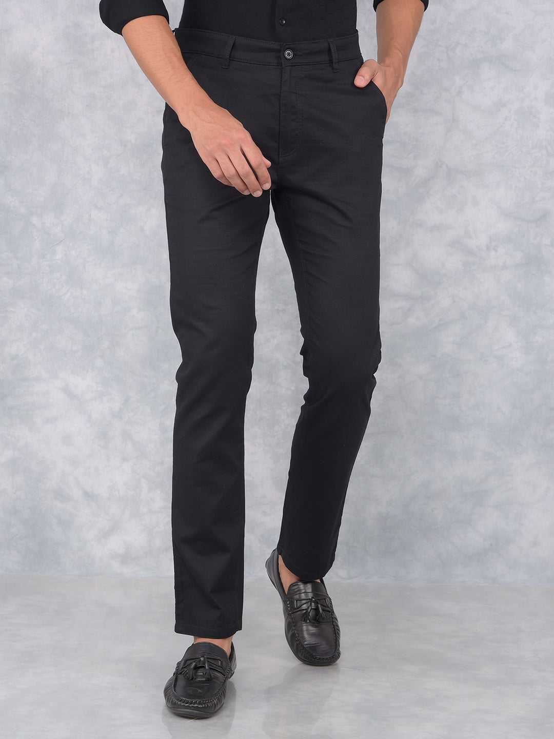 Black 100% Cotton Trousers-Men Trousers-Crimsoune Club