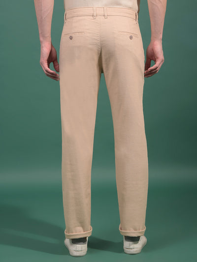 Beige Textured Straight Trousers-Men Trousers-Crimsoune Club