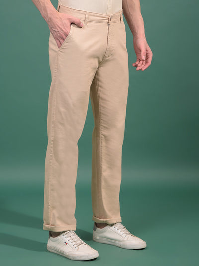 Beige Textured Straight Trousers-Men Trousers-Crimsoune Club