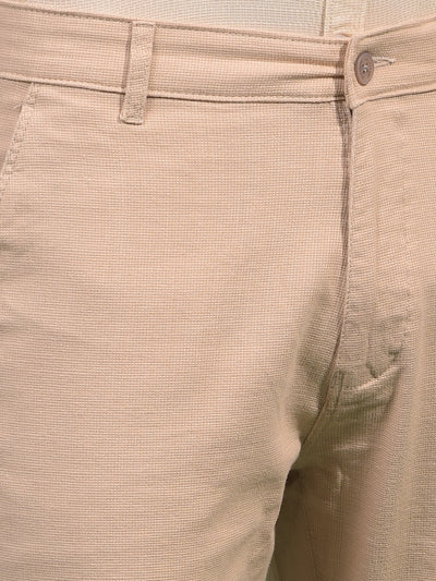 Beige Textured Straight Trousers-Men Trousers-Crimsoune Club