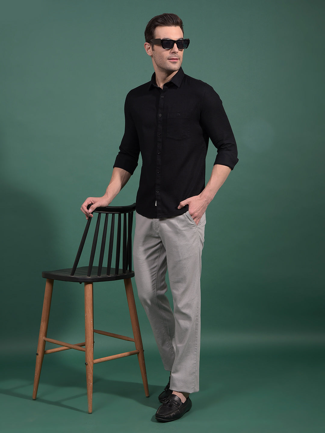 Grey Textured Straight Trousers-Men Trousers-Crimsoune Club