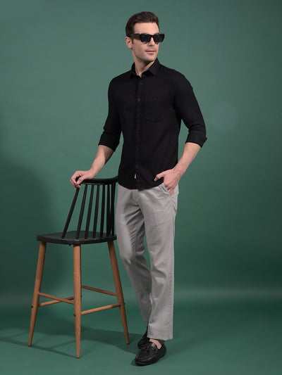 Grey Textured Straight Trousers-Men Trousers-Crimsoune Club