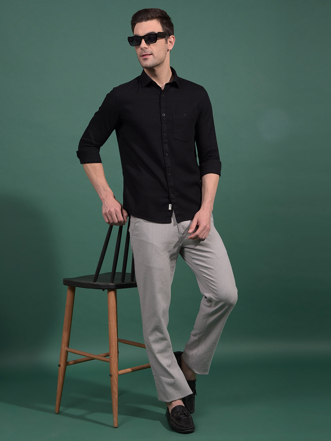 Grey Textured Straight Trousers-Men Trousers-Crimsoune Club