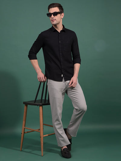 Grey Textured Straight Trousers-Men Trousers-Crimsoune Club