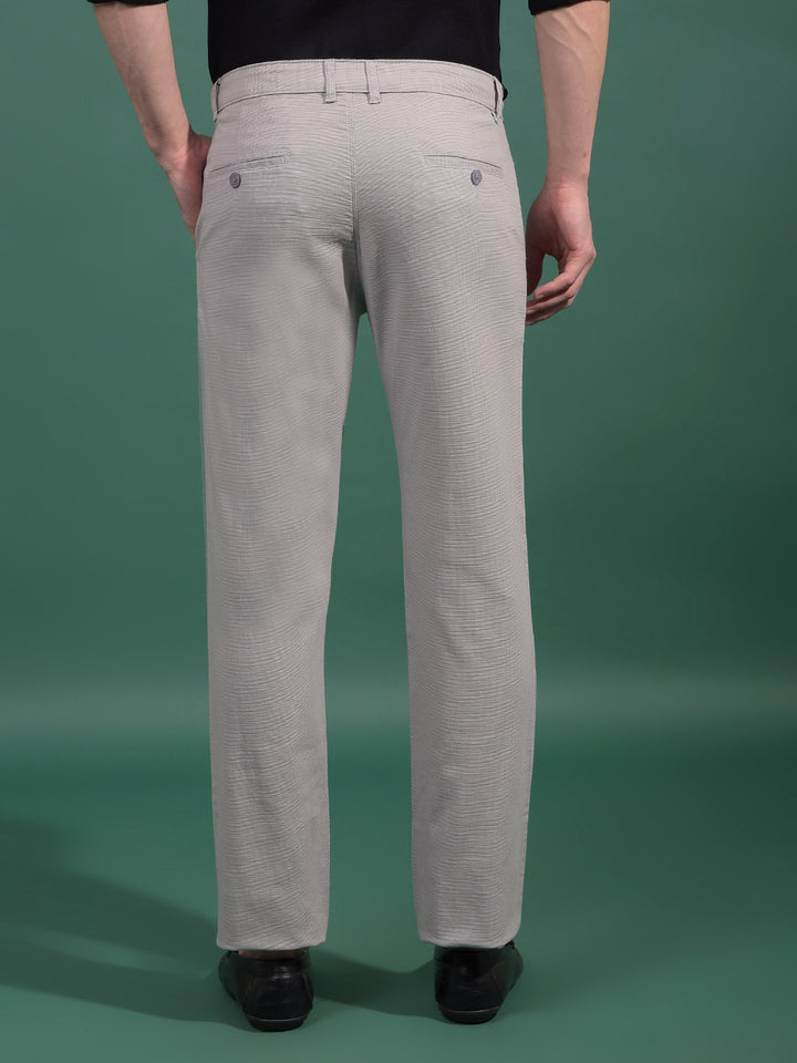 Grey Textured Straight Trousers-Men Trousers-Crimsoune Club