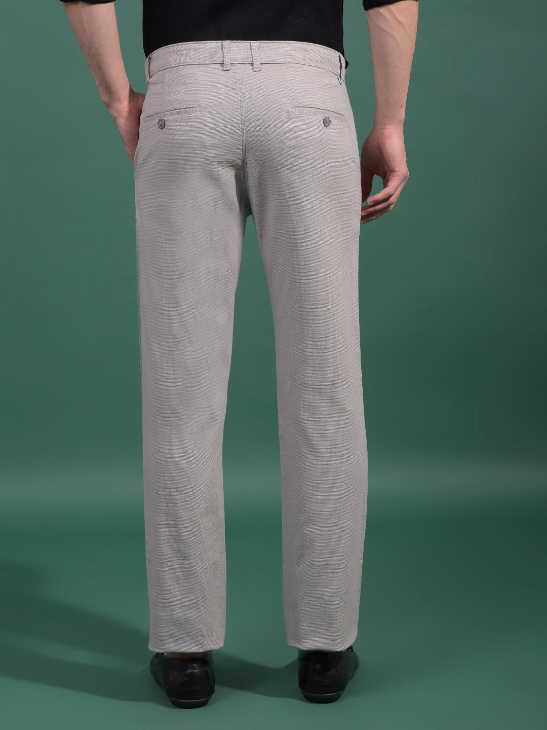 Grey Textured Straight Trousers-Men Trousers-Crimsoune Club
