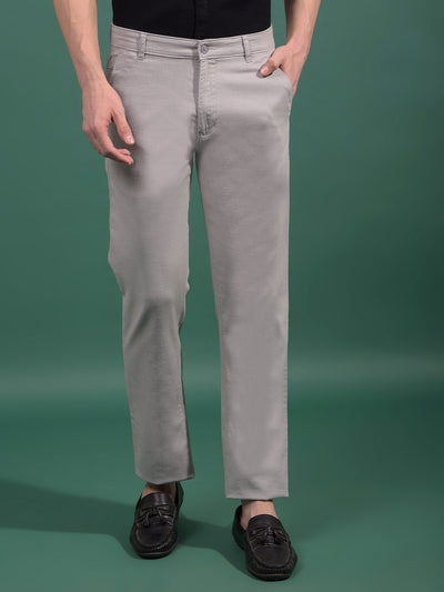 Grey Textured Straight Trousers-Men Trousers-Crimsoune Club