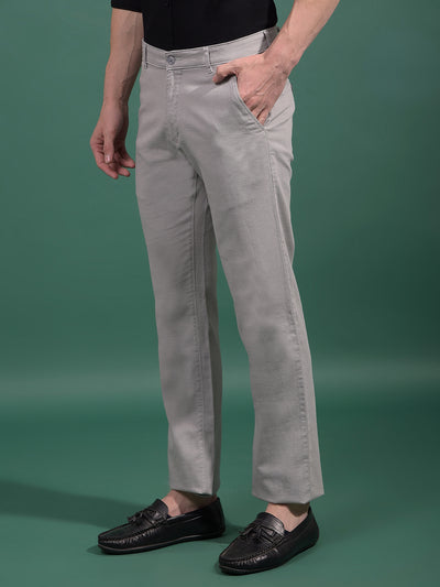 Grey Textured Straight Trousers-Men Trousers-Crimsoune Club