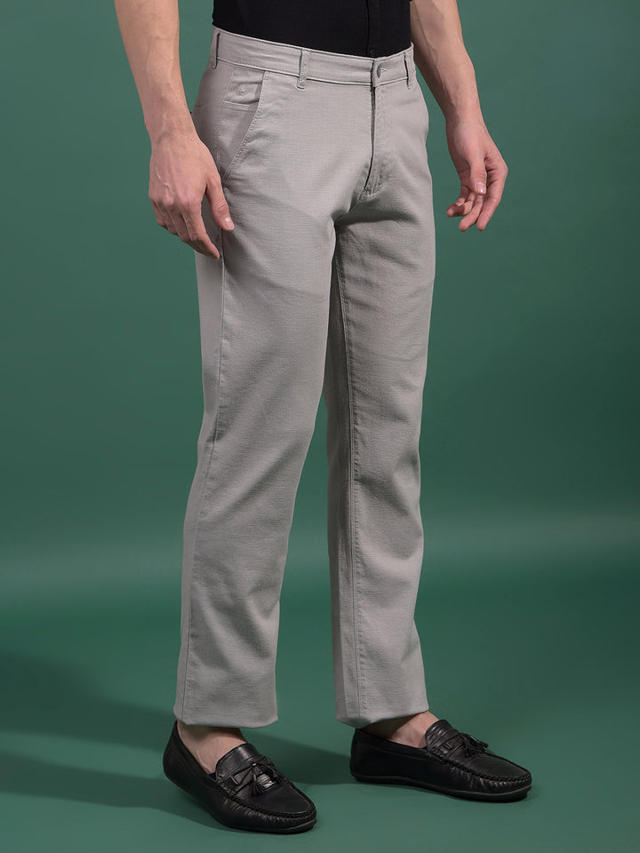 Grey Textured Straight Trousers-Men Trousers-Crimsoune Club
