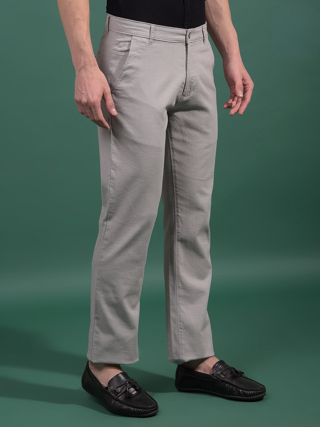 Grey Textured Straight Trousers-Men Trousers-Crimsoune Club