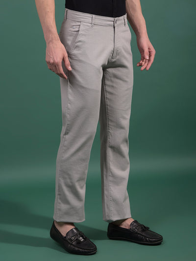 Grey Textured Straight Trousers-Men Trousers-Crimsoune Club