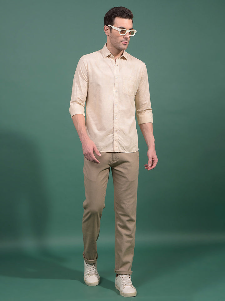 Khaki Textured Straight Trousers-Men Trousers-Crimsoune Club