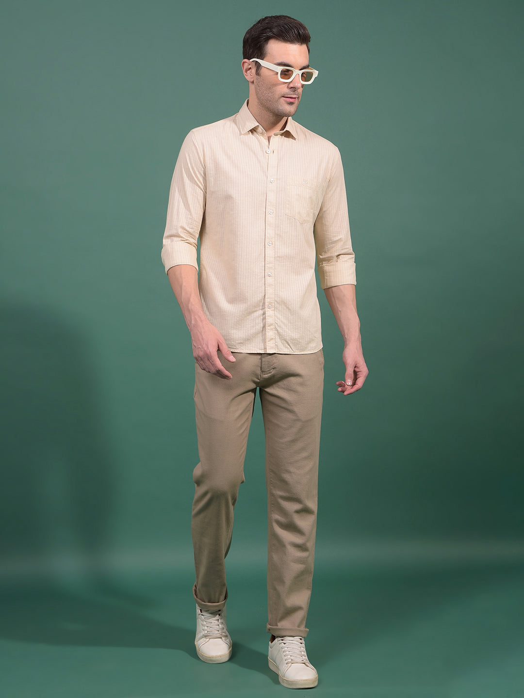Khaki Textured Straight Trousers-Men Trousers-Crimsoune Club