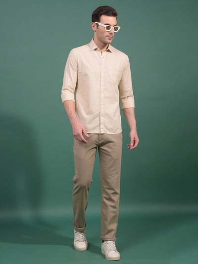 Khaki Textured Straight Trousers-Men Trousers-Crimsoune Club