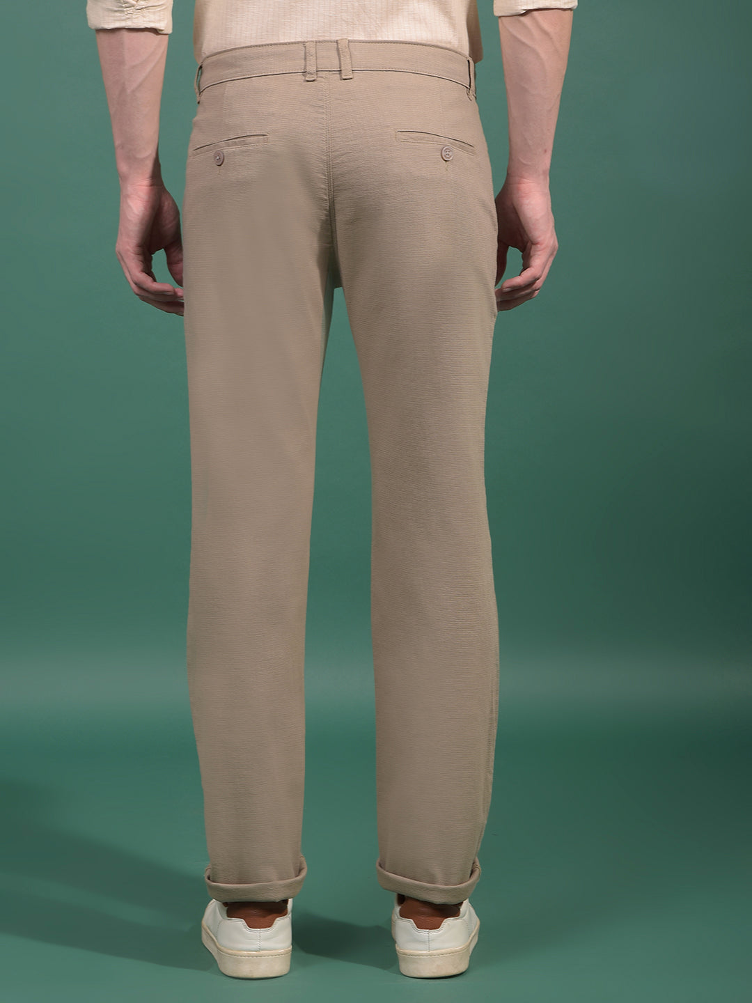 Khaki Textured Straight Trousers-Men Trousers-Crimsoune Club