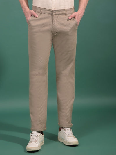 Khaki Textured Straight Trousers-Men Trousers-Crimsoune Club