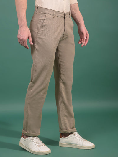 Khaki Textured Straight Trousers-Men Trousers-Crimsoune Club