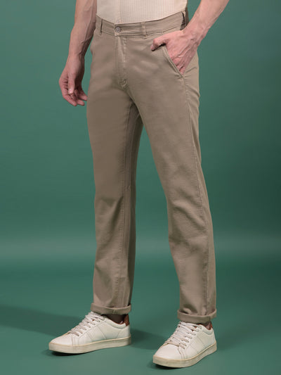 Khaki Textured Straight Trousers-Men Trousers-Crimsoune Club