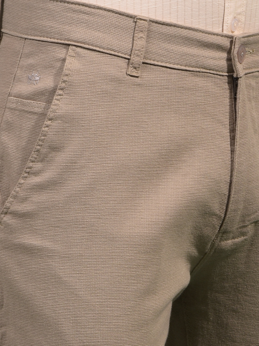 Khaki Textured Straight Trousers-Men Trousers-Crimsoune Club