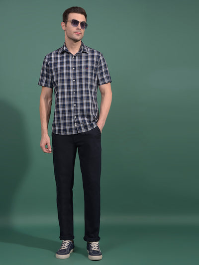 Navy Blue Textured Straight Trousers-Men Trousers-Crimsoune Club