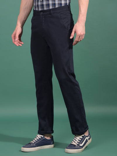 Navy Blue Textured Straight Trousers-Men Trousers-Crimsoune Club