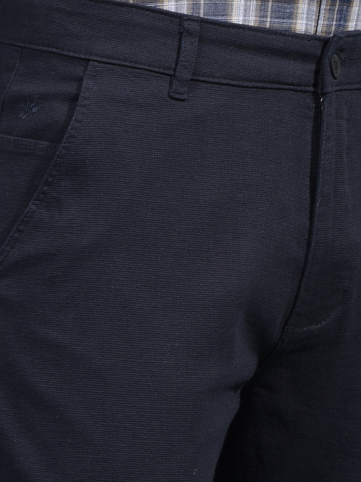 Navy Blue Textured Straight Trousers-Men Trousers-Crimsoune Club