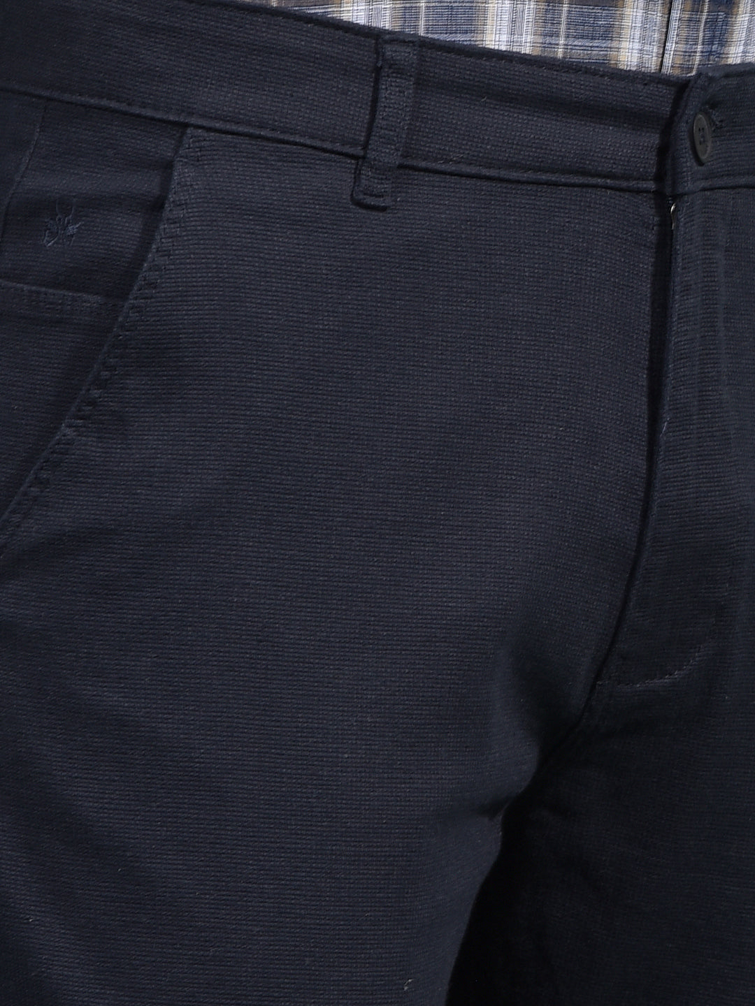 Navy Blue Textured Straight Trousers-Men Trousers-Crimsoune Club