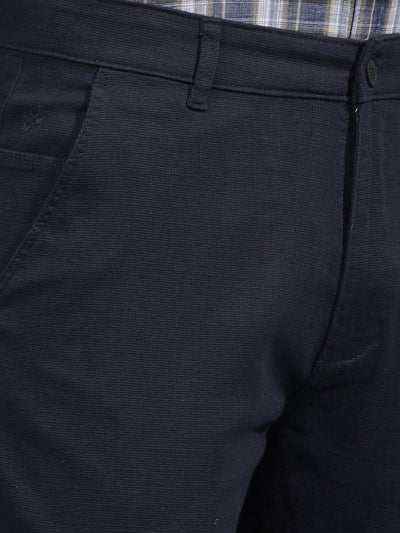 Navy Blue Textured Straight Trousers-Men Trousers-Crimsoune Club