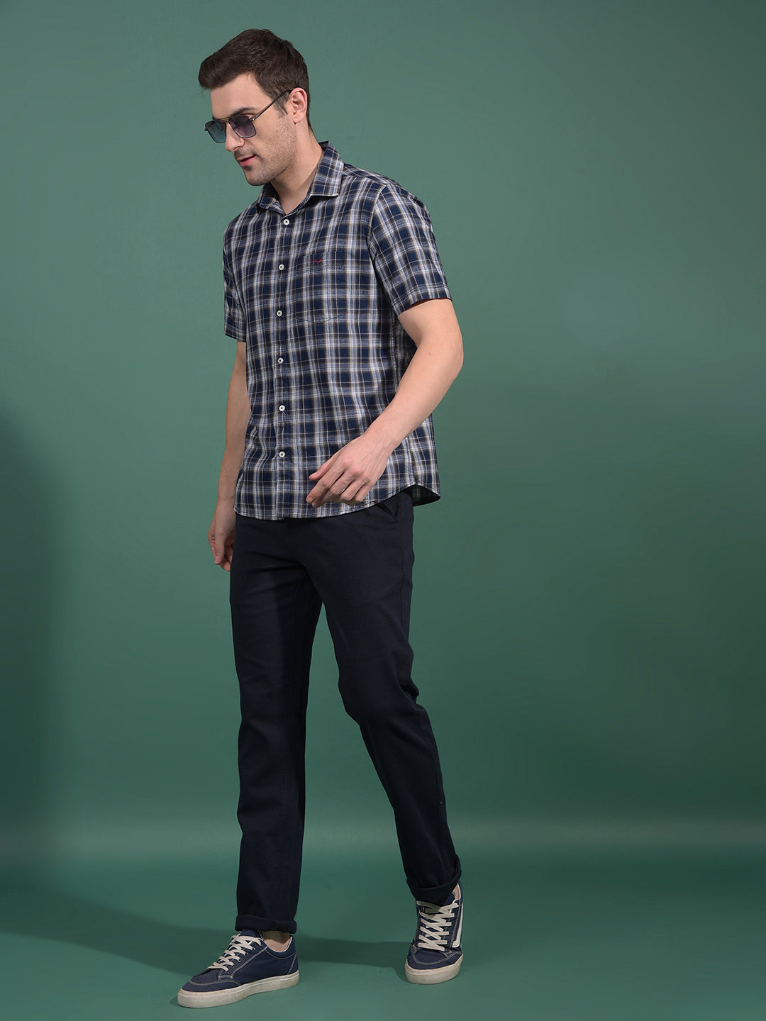Navy Blue Textured Straight Trousers-Men Trousers-Crimsoune Club