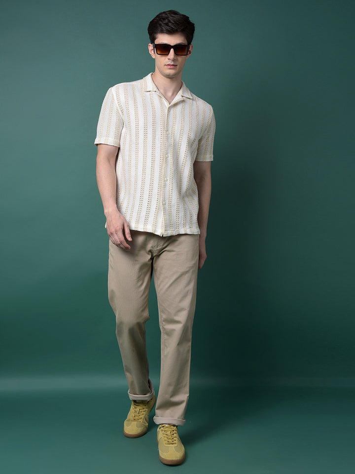 Khaki Printed Straight Trousers-Men Trousers-Crimsoune Club