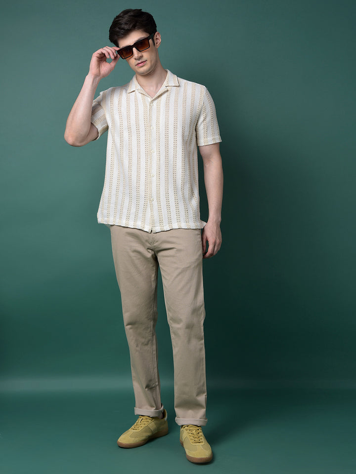 Khaki Printed Straight Trousers-Men Trousers-Crimsoune Club