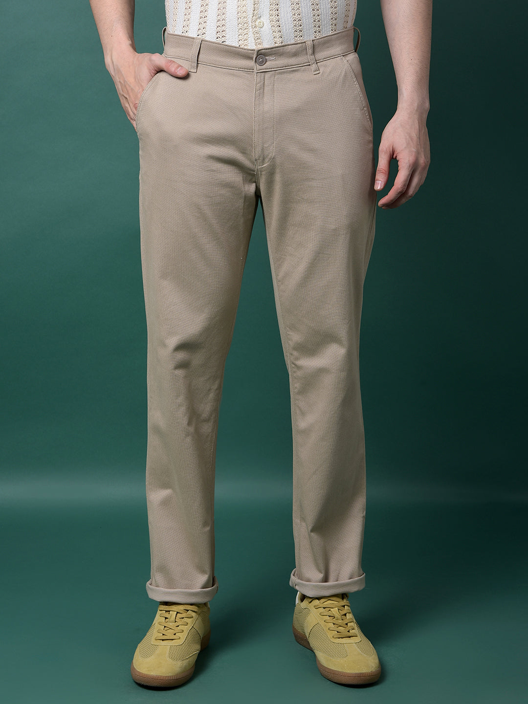 Khaki Printed Straight Trousers-Men Trousers-Crimsoune Club