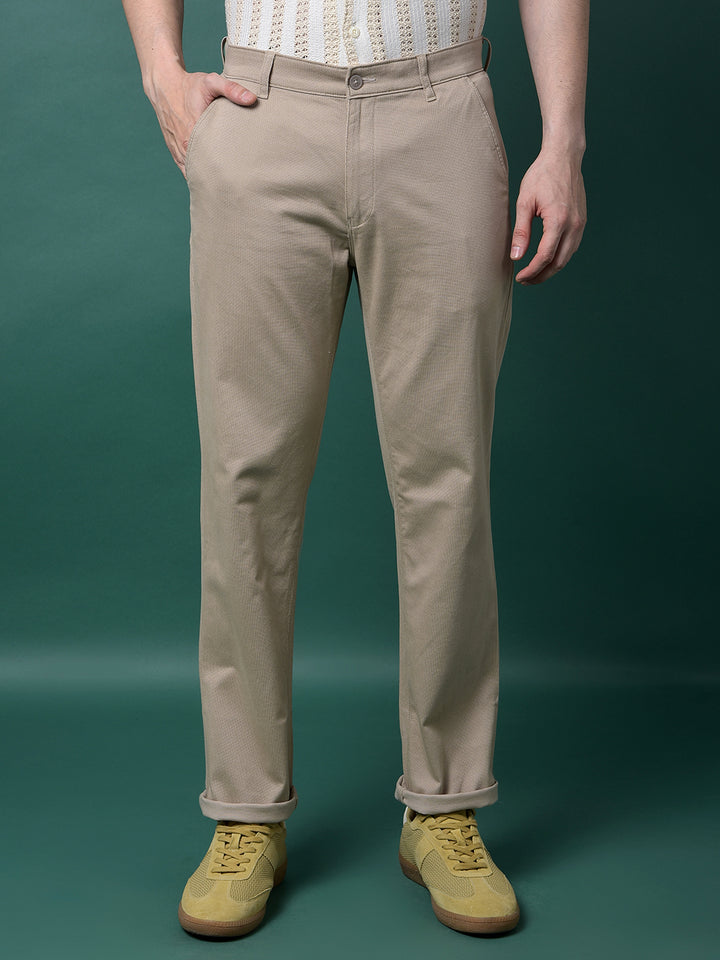 Khaki Printed Straight Trousers-Men Trousers-Crimsoune Club