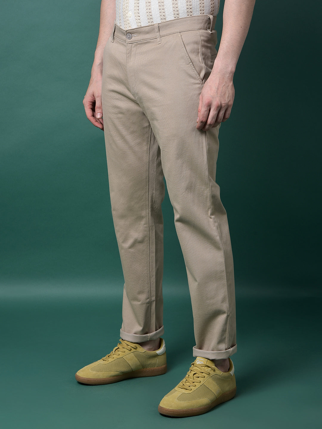Khaki Printed Straight Trousers-Men Trousers-Crimsoune Club