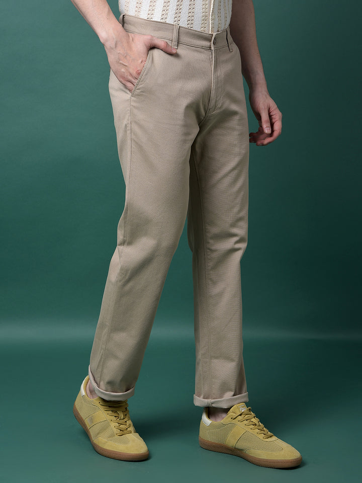 Khaki Printed Straight Trousers-Men Trousers-Crimsoune Club