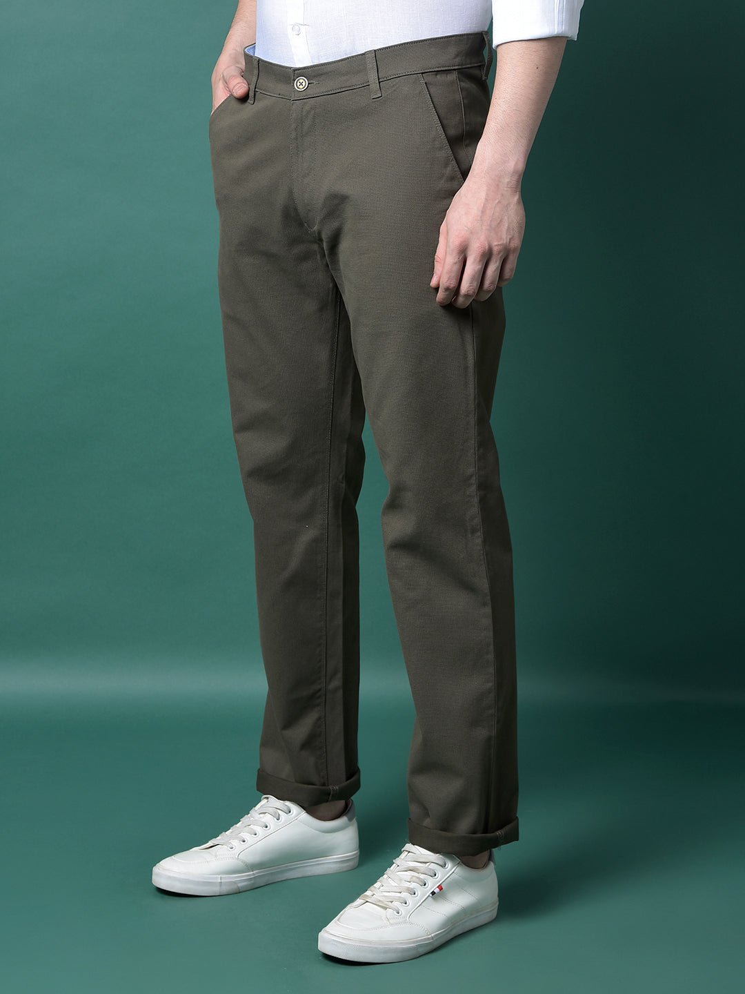 Olive Straight Printed Trousers-Men Trousers-Crimsoune Club