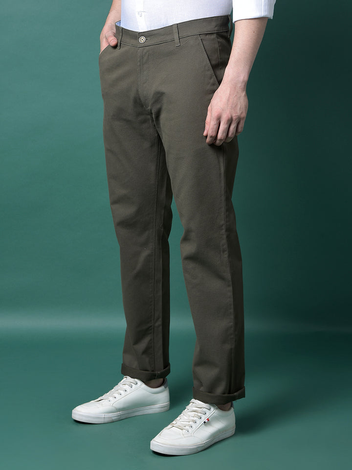 Olive Straight Printed Trousers-Men Trousers-Crimsoune Club