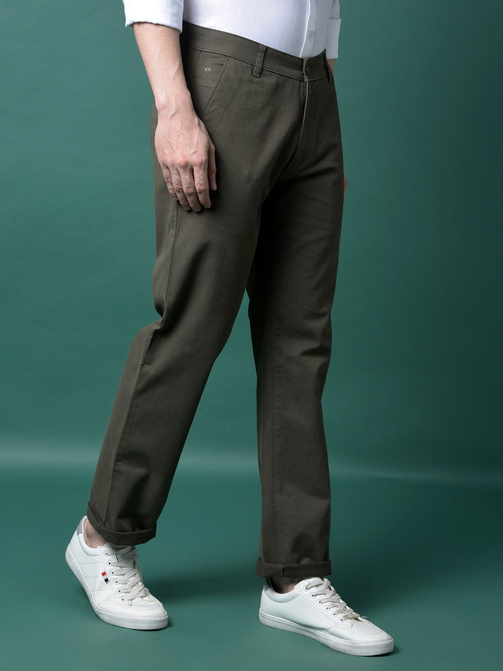 Olive Straight Printed Trousers-Men Trousers-Crimsoune Club