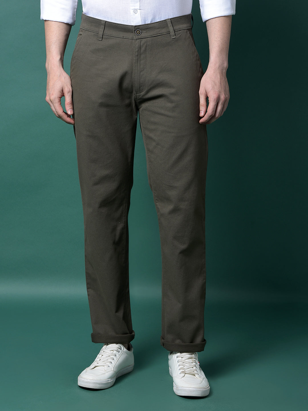 Olive Straight Printed Trousers-Men Trousers-Crimsoune Club